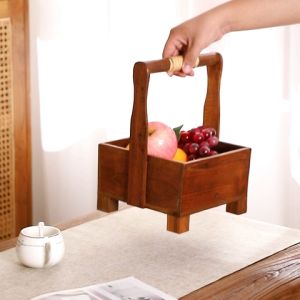 ตะกร้าไม้เนื้อแข็งที่ใช้ในครัวเรือนซื้อของตะกร้าผลไม้ย้อนยุคสร้างสรรค์ของขวัญโต๊ะกาแฟเข้าสู่ระบบครัวเก็บของตะกร้าตะกร้าผลไม้