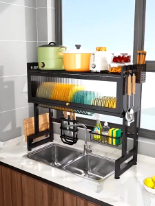 Dish Rack Drainer Kitchen Dish Cabinet Rack Organizer With Cover Plate Sink Storage Drying