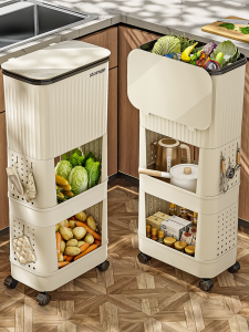 XINGYOU | High Capacity Lidded Bend-Free Double Layer Movable Kitchen Trash Can with Storage Rack