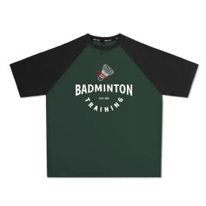 Quick Dry American Retro Badminton Training Suit round Neck Color Block Breathable Sport Short Sleeve Playing T Shirt