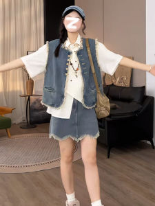 Váy Ngắn Chữ a Cạp Cao Màu Xanh Lam Cổ Điển Tay Lửng Mùa Hè Cho Nữ Váy Midi Chữ a Phong Cách Hàn Quốc Thiết Kế Váy Ngắn