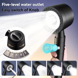 New 5-Mode High Pressure Water saving Filter Shower Head Handheld Shower Head One Button Bathroom Accessories Set