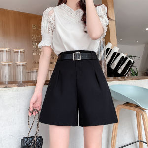 กางเกงขาสั้นทรงหลวมเอวสูงสีดำสำหรับผู้หญิง กางเกงขายาวทรงเอ กางเกงขายาวทรงขากว้าง กางเกงขายาวทรงเข้ารูป แฟชั่นฤดูใบไม้ผลิ