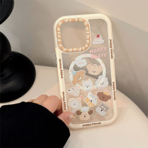 Korean Cartoon Puppy Magnetic Bracket Phone Case For iPhone 17 16 14 11 13 12 15 Pro Max With Chain Clear Shockproof Hard Cover
