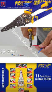 AMERICAN TOOL Tang Listrik Multifungsi 11 in 1 Tang Stenlis 85 inch Kupas Potong Crimping Jepit Kabel Serbaguna Multifungsi