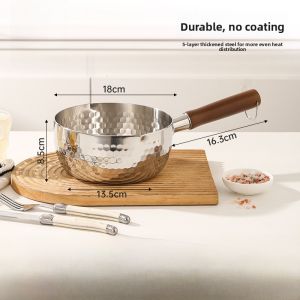 Food Grade Uncoated Stainless Steel 316 Milk Pan Non-Stick for Cooking Instant Noodles Supplementary Food Small Soup Pan