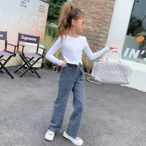 กางเกงยีนส์เด็กผู้หญิง 4 สี สไตล์หลวม ราคาโรงงาน เสื้อผ้าเด็กผู้หญิงสำหรับอายุ 3-17 ปี