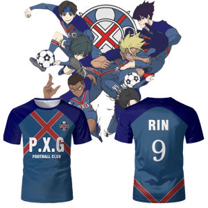 P.X.G Blue Lock Japanese Anime Jersey Football Uniform No.9 Rin Shidou Cosplay T Shirts Mens And Womens Casual Sports Tops