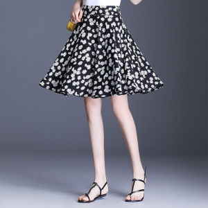 Floral Print Chiffon Skirt High Waist A-Line Midi Mini Fresh Country Style with Inner Lining Summer 2022 Polyester Blend