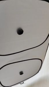 ม่านบังแดดกระจกหลังรถยนต์ ที่บังแดดรถยนต์ Car ผ้า210Tเคลือบกัน UV หลังสีดำมีชาย ใช้บังแดดในรถ