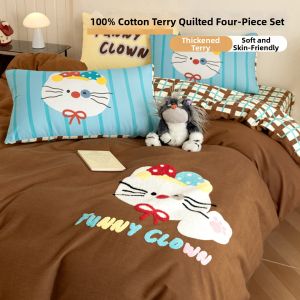 NAIYOUCHENG | Cartoon Cotton Flannel Bed Set Thickened