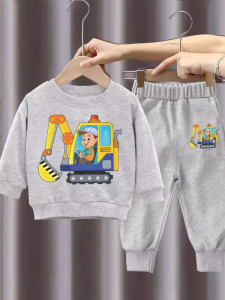 Spring Autumn Cartoon Long Sleeve Sweatshirt Set for Boys Kids Two Piece Casual Wear Trendy Outfit for 5 Year Old Baby