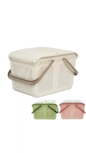 Giỏ đi sinh đan mây nhựa VIỆT NHẬT - Làn có nắp quai xách đựng đồ quần áo mẹ bé - 2604/6