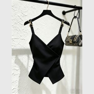 Black Retro Slim-Waist Vest Summer Top