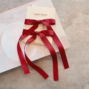 Elegant Black Wine Red Hair Accessories for Girls Butterfly Knot Hair Clips Elastic Bands Long Tail Ponytail Headwear Hairpins