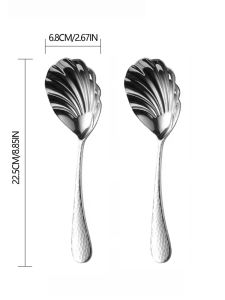 2Pcs Shell-Shaped Serving Spoons 18/10(304) Stainless Steel Vegetable Spoons 8.8inch (Approximately 22.5cm) Large Fan-Shaped Soup Spoons Suitable for Family Christmas Parties Restaurant Buffets and as Gifts