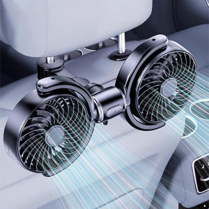 SEAMETAL Dual Head Car Fan Rotatable Rear Seat USB Rechargeable 3-Speed Adjustable Air Cooling Fan