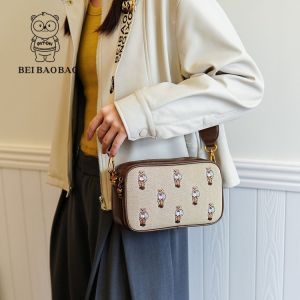 Stylish Embroidered Retro Bear Crossbody Bag Womens Single Shoulder Bag Casual Nylon Fabric Leisure Fashion Handbag