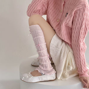 Sweet White Bows Pile Style Foot Sock Ballet Style Young Adult Pink Heart Leg Warmer Lolita Tree Fungus-like Lacework JK