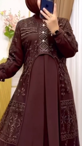 New Dress Gamis Maxi Wanita Kondangan Bahan Ceruty Babydoll mix Brukat Simple Kekinian Trendy COD