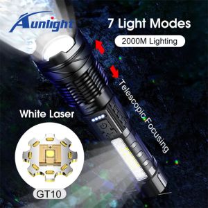Aunlight 80000LM Super Bright LED Flashlight Waterproof Zoom Torchlight with COB Side Lights 7 Modes Lampu Suluh White Laser Light 手电筒
