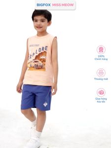 Bộ ba lỗ bé trai chất cotton Bigfox Miss Meow in ô tô size đại cỡ 37911 tuổi 30kg 40kg