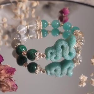Amazonite Snake II New Beginnings Abundance Prosperity & Protection Bracelet - Amazonite Citrine Labradorite Moonstone Malachite Year of the Snake 2025