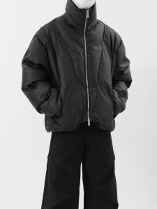 Luce Garment Heavy Weight Deconstruct Stand Collar Short Cotton Coat Jacket Mens Stylish Loose Cotton Padded Jacket Cotton-Padded Coat Winter