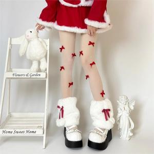 Christmas Red Butterfly Knot Stockings Thin Knitted Pantyhose Sweet New Year Red Socks Jk Pure Desire Pearl Home Comfortable