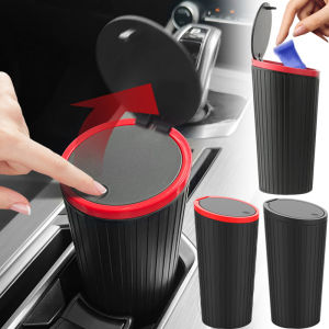 Press Type Car Trash Can Cup Holder Trash Bin with Lid Leakproof Waterproof Car Interior Rubbish Container Trash Can Accessories