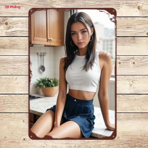 CIFbuy | Tranh Treo Tường Bằng Nhôm Hình Người Phụ Nữ Tóc Vàng Hiện Đại - In Kim Loại Cong Chống Gỉ Trang Trí Đa Phong Cách Cho Studio Cửa Hàng Quán Bar Câu Lạc Bộ Món Quà Lý Tưởng