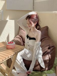 ฤดูร้อน Modal แขนยาวบาง ผ้าฝ้าย ชุดนอน ผู้หญิง แฟชั่นบ้าน ใส่สบาย ระบายอากาศได้ดี มีแผ่นรองหน้าอก หวาน แจ๊กเก็ต