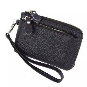 MEIFEI | Multi-Compartment Leather Clutch Wallet with Keychain and Coin Pouch for Women