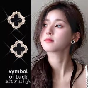 Crystal Four-leaf Clover S925 Sterling Silver Ear Clip Ear Jewelry