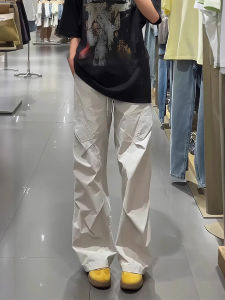 กางเกงทำงานแบบยืดหยุ่นสำหรับผู้ชาย ทรงหลวม ทรงตรง กางเกงขายาวลำลองแห้งเร็ว ทรงเข้ารูป ฤดูร้อน ผ้าฝ้ายผสมโพลีเอสเตอร์ กางเกงขายาว