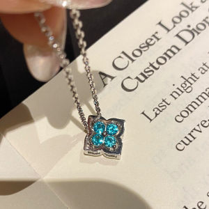 Young Luxury Mint Wave Four Leaf Clover Necklace Womens White Enhancing Blue Paraiba Color Four Ways to Wear Pendant Women