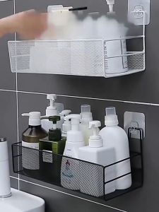 ตะแกรงวางของติดผนัง ที่วางของติดผนัง ที่วางของมีตะขอแขวน แบบไม่ต้องติดผนัง