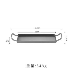 Korean Style Stainless Steel Double Ear Rectangle Plate Commercial Use Snack Plate Flat Bottom Long Strip BBQ Tray Dessert Plate