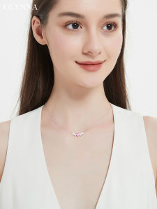 Pure Silver Heart Wings Necklace for Women Cute Clavicle Chain Birthday Gift Pink Diamond Cat Face Hidden Fashion Jewelry