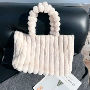Plush Tote Bag Womens Winter New Style Single Shoulder Handbag Commuter Bag Large Capacity Soft Fluffy Casual Simple Design
