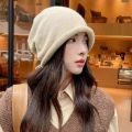 Lazy Style Knitted Ball Cap Womens Autumn Winter Fashion Big Head Scarf Wrapped round Top No Brim Hat Female Model. 
