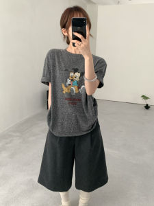 Áo Thun Nữ Dáng Rộng Cổ Tròn in Họa Tiết Hoạt Hình Phong Cách Hàn Quốc Thiết Kế Thường Ngày Từ Bảy Mét Áo Thun Nữ Mùa Hè