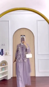 Muthia Dress + Outer Jersey Brokat Dress Wanita Terbaru 2024 Kekinian Gamis Viral Dress Kondangan