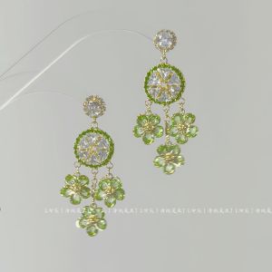 Spring Original Design Green Flower Tassel Earrings Fashionable French Style Ear Jewelry S925 Quality