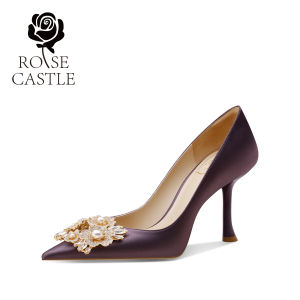 Rosecastle French Satin High Heels with Square Buckle Female Professional Shoes Pointed Toe Slip-On Work Commute Shoes