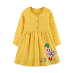 Jumping Meters | Princess Girls Long Sleeve Embroidery Dress Girffes 2-7T Animals Polka Dots Childrens Party Frock Kids Clothing