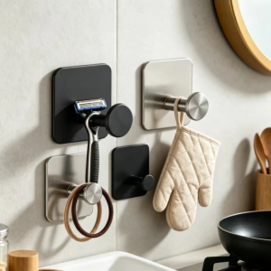 Sticky Hook Creative No Punching Hole on The Wall Stainless Steel Single Hook Metal Non-marking Clothing Hook