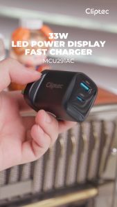 CLiPtec M-series MCU291AC 33W GaN PD+QC3.0 Digital Display Dual Ports Fast Charger with USB-C+A port technology