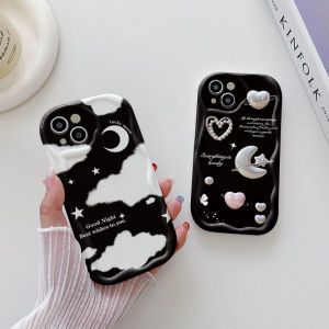 Case for OPPO Reno 11F 11 10 5 4 Pro Plus 8T 8Z 7Z 6Z 5F 4F F11 A73 A98 A95 A94 A93 A78 A74 Cream Wavy Curved Edge Motif Love Night Star Cloud