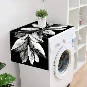 60x150cm Chống Trơn Trượt Polyester Chống Bụi Máy Giặt Top Cover Mat Đen Trắng In Hình Lá Thiết Kế 2D Máy Giặt Máy Sấy Bảo Vệ